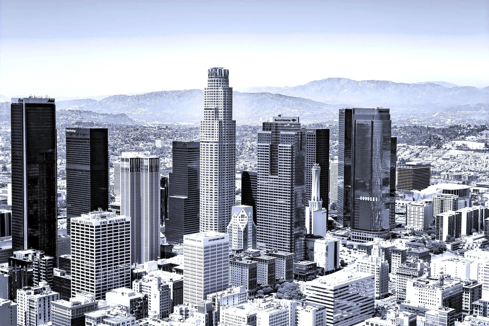 Downtown Los Angeles skyline with high-rise buildings